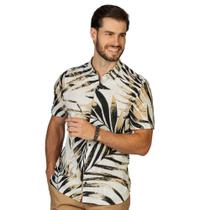 Camisa Masculina Manga Curta Docthos Slim Estampa Folhas