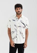 Camisa Masculina Manga Curta Estampada Em Linho