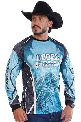 Camisa Masculina Manga Longa Azul Country Dry Fit Proteção UV - Rodeo Farm Camisa Masculina Manga Longa Azul Country Dry Fit Proteção UV - Rodeo Farm