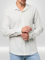 Camisa Masculina Manga Longa CKJ Slim Flamê Listras Verde Camisa Masculina Manga Longa CKJ Slim Flamê Listras Verde