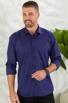 Camisa Masculina Manga Longa Elegance Lisa Azul Marinho