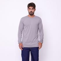 Camisa Masculina Manga Longa Gola Careca Tecido em Malha PV Cinza