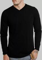 Camisa Masculina Manga Longa Gola V Com Vieis Lisa Qualidade
