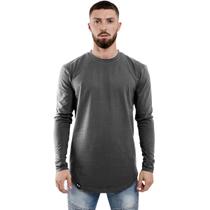 Camisa Masculina Manga Longa Longline Slim Oversized Top sem Capuz