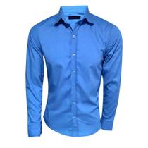 Camisa Masculina Manga Longa Slim Fit Azul