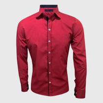 Camisa Masculina Manga Longa Slim Fit Vermelho - Lojas Vicenttino Camisa Masculina Manga Longa Slim Fit Vermelho - Lojas Vicenttino