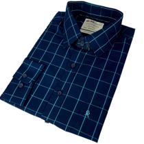 Camisa Masculina Manga Longa Xadrez Azul Marinho Plus Size Sr Camisa Masculina Manga Longa Xadrez Azul Marinho Plus Size Sr