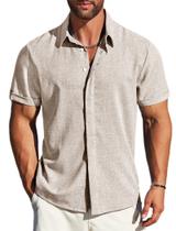Camisa masculina MAPICK, de linho, manga curta, casual, para usar na praia