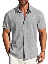 Camisa masculina MAPICK, praia, verão, linho elástico, cinza claro Camisa masculina MAPICK, praia, verão, linho elástico, cinza claro