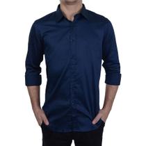 Camisa Masculina Milani ML Slim Acetinada Marinho - 30224