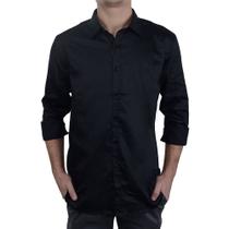 Camisa Masculina Milani ML Slim Acetinada Preta - 30224