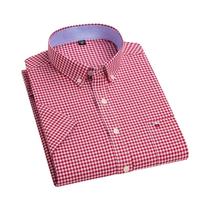 Camisa Masculina Oxford 100% Algodão - Manga Curta, Xadrez Listrado, Oversized