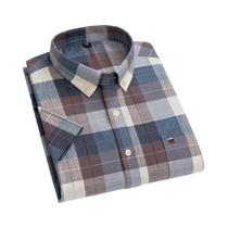 Camisa Masculina Oxford 100% Algodão - Manga Curta, Xadrez Listrado, Oversized