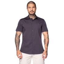 Camisa Masculina Pitt Manga Curta Slim Cinza Escuro/Marinho