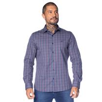 Camisa Masculina Pitt Slim Manga Longa Algodão Azul/Vermelho Camisa Masculina Pitt Slim Manga Longa Algodão Azul/Vermelho