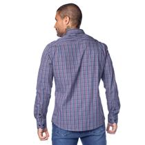 Camisa Masculina Pitt Slim Manga Longa Algodão Azul/Vermelho