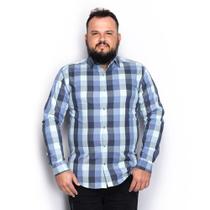 Camisa Masculina Plus Size Algodão Manga Longa Xadrez Casual