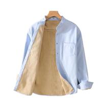 Camisa Masculina plus Size De Algodão Grosso E Quente Com Gola Alta E Manga Longa Estilo Francês