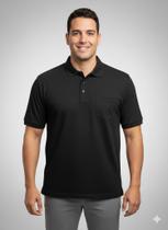 camisa masculina polo com 1 bolso tecido piquet na cor Preta tamanhos G1 G2 G3