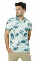 Camisa Masculina Polo Ixória Malha Estampada Folhas Verde Camisa Masculina Polo Ixória Malha Estampada Folhas Verde