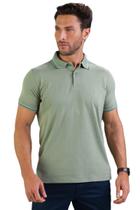 Camisa Masculina Polo Manga Curta Meia Malha Verde Oliva