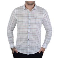 Camisa Masculina Porto&Co ML Xadrez Slim Fit Branca - P110