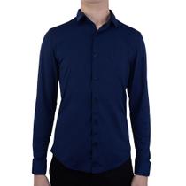 Camisa Masculina Porto&Co Social ML Slim Fit Marinho - P1120