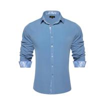 Camisa Masculina Preta De Manga Longa Em Poliéster E Algodão Com Estampa Paisley Azul, Casual E