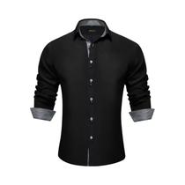 Camisa Masculina Preta De Manga Longa Em Poliéster E Algodão Com Patchwork Azul Paisley, Vestuário
