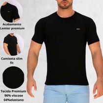 Camisa Masculina Preta Slim Fit Lemier Premium Tshirt Moda Verão viscolycra