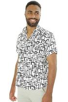Camisa Masculina Regular Geométrica Branco/Preto Camisa Masculina Regular Geométrica Branco/Preto