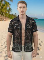 Camisa masculina Renda Trabalhada PretA Camisa masculina Renda Trabalhada PretA