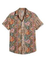 Camisa masculina RoseSeek de manga curta com estampa retrô de leopardo
