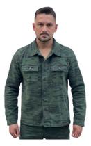 Camisa Masculina Sarja Elastano Camuflado Verde