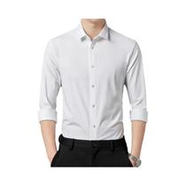 Camisa Masculina Sem Costura Anti-rugas Alta Elástica Elastano Camisa De Manga Comprida Seda