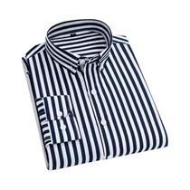 Camisa Masculina Slim Fit Azul Marinho Listrada De Manga Longa, Não Amassa, Casual E Social