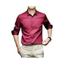 Camisa Masculina Slim Fit Branca - Manga Comprida, Sem Passar, Estilo Coreano