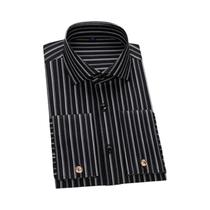 Camisa Masculina Slim Fit Com Punhos Franceses Em Modal, Manga Longa, Clássica, Listrada, Formal Camisa Masculina Slim Fit Com Punhos Franceses Em Modal, Manga Longa, Clássica, Listrada, Formal