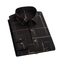 Camisa Masculina Slim Fit Estampada De Manga Longa, Não Amassa, Xadrez, Para Outono E Primavera,