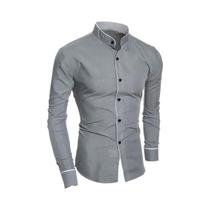 Camisa Masculina Slim Fit Manga Longa - Casual, Estilo Coreano, Cor Sólida