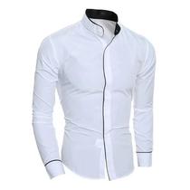 Camisa Masculina Slim Fit Manga Longa - Casual, Estilo Coreano, Cor Sólida Camisa Masculina Slim Fit Manga Longa - Casual, Estilo Coreano, Cor Sólida