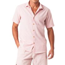 Camisa Masculina Slim Flamê Manga Curta Rosa Zune
