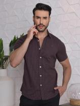 Camisa Masculina Slim Micro Xadrez Manga Curta Conquest