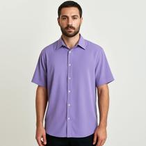 Camisa Masculina Social De Botão Manga Curta Lilás Viscose