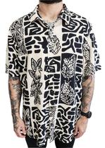 Camisa Masculina Social Estampada Manga Curta Viscose Camisa Masculina Social Estampada Manga Curta Viscose