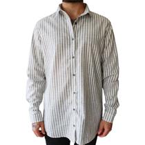 Camisa Masculina Social Listrada Manga Longa Algodão Camisa Masculina Social Listrada Manga Longa Algodão