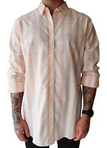 Camisa Masculina Social Listrada Manga Longa Algodão Camisa Masculina Social Listrada Manga Longa Algodão