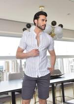 Camisa Masculina Social Manga Curta de Linho Estampada Slim Conquest Camisa Masculina Social Manga Curta de Linho Estampada Slim Conquest