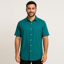 Camisa Masculina Social Manga Curta Viscose Azul Petróleo Unissex Camisa Masculina Social Manga Curta Viscose Azul Petróleo Unissex