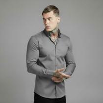 Camisa Masculina Social Manga Longa Slim Elastano Premium - Volgue